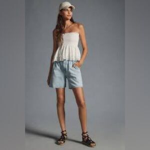 NWT Anthropologie Forever That Girl Smocked Eyelet Peplum Tube Top White Small